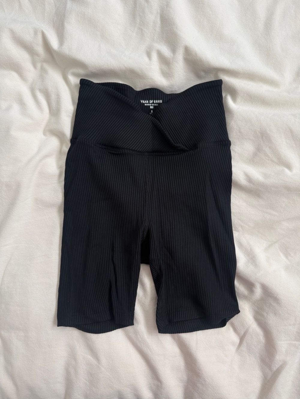 Year of Ours Black Ribbed High-Waist Bike Shorts
